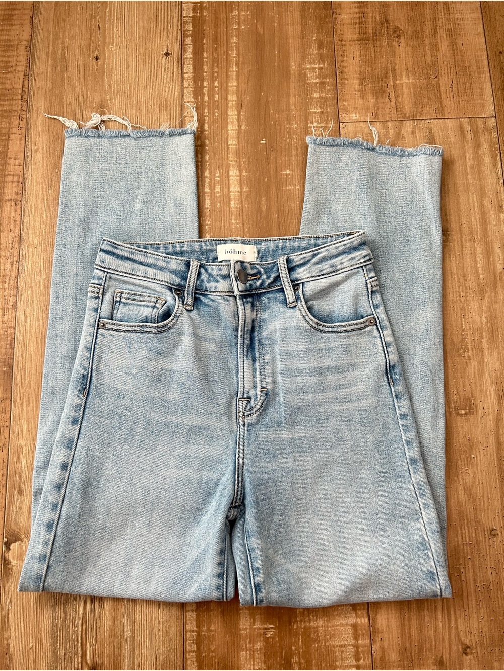 Bohme Light Wash High-Rise Straight Jeans with frayed hem - size 25
